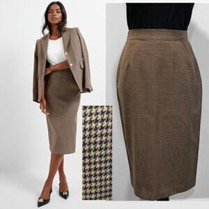 Preppy Long Skirt Brown Houndstooth Pencil Skirt Size 8